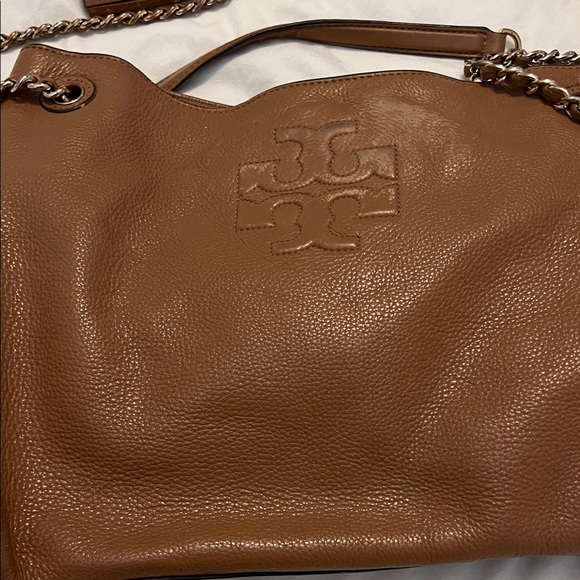 Tory Burch Tan Leather Shoulder Bag w/ Wear - Picture 2 of 14